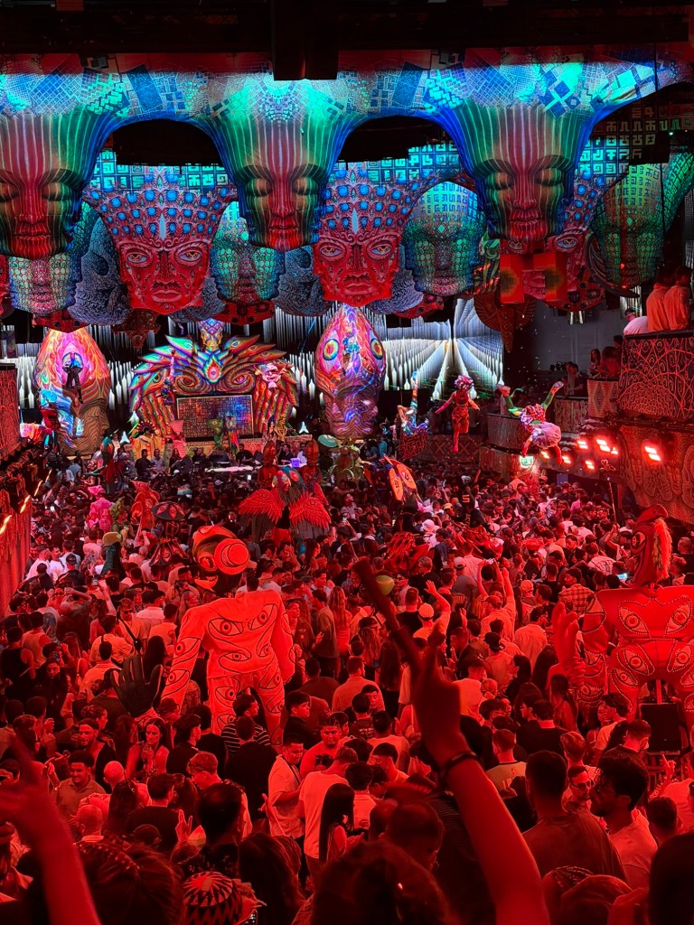 Colorful Hallucinarium stage during Elrow at UNVRS Ibiza